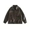 Jaqueta Masculina de Couro PU Estilo Retrô Americano Estilo Primavera e Outono Jaqueta de Couro Masculina Estilo Masculino