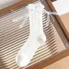 Calcetines Blancos Estilo Ballet hasta la Pantorrilla para Mujer, Verano, Malla Fina Hueca Transpirable, Decoración de Moño, Calcetines Largos de Algodón Apilados
