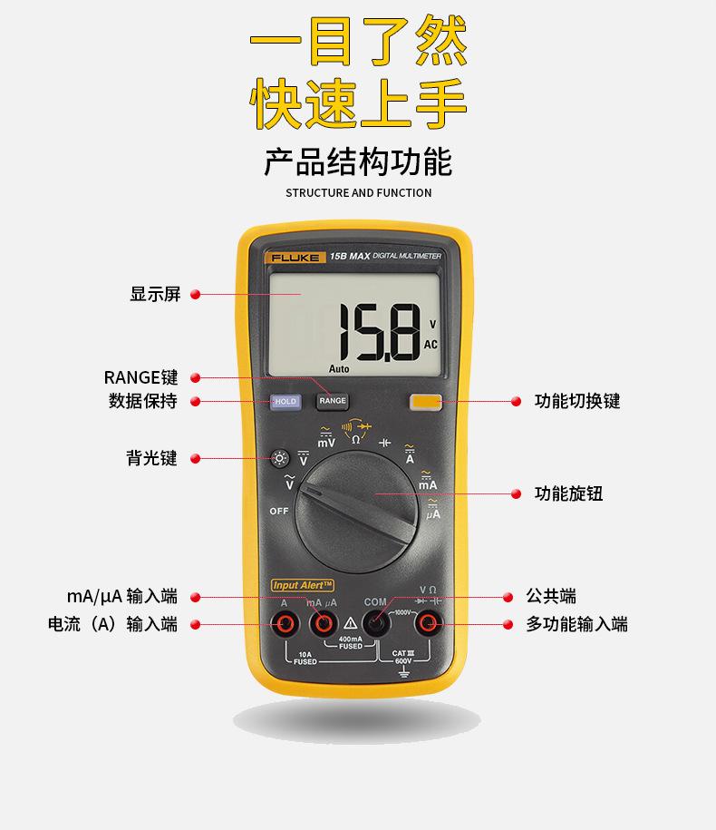 福禄克fluke数字万用表15BMAX原装正品电工高精度17B+手持式数显g
