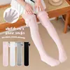 Meias tubulares novas para meninas primavera e verão algodão penteado meias com laço meias de renda princesa meias anti-mosquito meias de bebê