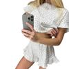 Traje casual de verano 2024 para mujer europeo y americano transfronterizo estampado de hoja de loto de manga corta con cuello redondo y shorts, pijama conjunto de dos piezas