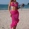 Europeo y Americano Transfronterizo Nuevo Playa Falda Loto de Tres Capas Biselada Vestido de Tirantes Bikini Moda Blusa Protector Solar