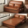 Sofá-Cama Novo Estilo, Cama Dobrável Estilo Chinês, Sofá-Cama Duplo Multifuncional de Couro Encerado para Sala de Estar, Extensível