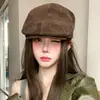 Gorra de gamuza estilo británico para primavera y otoño, hace que la cara se vea más pequeña, versátil para parejas, gorra de boina reversible