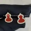 Pendientes de Calabaza Pequeña Qilin Versión Alta para Mujer Lujo Ligero Sensación de Alta Gama Chapado en Oro Rosa 18K Ágata Roja Pendiente de Diamante Completo Joyería ins