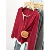 Foto Real de la Nueva Moda Primavera 2026 Talla Grande para Mujer Camiseta de Manga Larga Casual Juvenil con Bloques de Color y Hombro Curvo