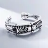 Pulsera de Calavera de Plata de Ley 925 al por Mayor para Hombre Pulsera Abierta Ajustable Plata Tailandesa Retro Punk de Moda Joyería Antigua