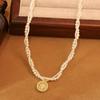 Collar de perlas con forma de estrella de circonita galvanizada en oro auténtico, estilo francés retro, elegante, cadena de clavícula, collar de moda para mujer.