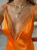 Vestido Camisola de Renda Transfronteiriça Estilo Europeu e Americano Novo Verão 2025 Vestido Camisola Sexy com Decote em V e Renda