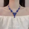 Conjunto de Colar e Brincos Retro com Strass Azul para Mulheres, Luxo Acessível Elegante Colar, Vestido de Noite de Filha de Socialite, Acessórios de Noiva