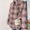 Camisa xadrez americana feminina primavera e outono estilo Hong Kong solto casual moda tendência top novo jaqueta retrô de alta qualidade