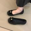 Versión de Piel de Oveja ~ Zapatos Planos de Lana para Otoño e Invierno, Mocasines, Zapatos de Ballet para Mujer, Cuadrado Francés, Lazo, Forrados de Borrego con Perlas