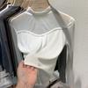 Ropa europea camisa de cuello semi-alto para base mujer otoño e invierno interior 2023 nuevo estilo diseño de malla sensación top camiseta de manga larga