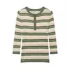 Comércio Exterior Roupas Femininas 2026 Verão Moda Europeia e Americana Casual Acabamento Botão Listras Design Malha para Mulheres A37062