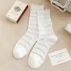 Meias Brancas de Algodão Puro para Mulheres, Renda de Gaze, Estilo Ballet Coreano, Meias Meia-Panturrilha com Laço, Malha Respirável, Meias Slouch Sem Costura