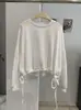 KEKEZOON Moletom com Cordão na Cintura Feminino Outono Estilo Coreano Moda Versátil Solto Manga Longa Cor Sólida Top 9315