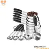 Conjunto Popular de Xícaras Medidoras de Aço Inoxidável com Colheres Medidoras Coloridas de Cabeça Única Preta e Cabo de Silicone para Assar