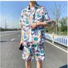 Traje Nuevo para Hombre de Hawái Transfronterizo Europeo y Americano Amazon Camisa de Manga Corta de Color Sólido para Playa para Hombre de Dos Piezas