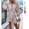 2025 Comércio Exterior Amazon Transfronteiriço Ins Estilo Fresco Estilo Verão Cintura Decote V Cor Pura Vestido de Cetim 23026