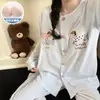 Pijama de Algodón Nube para Mujer con Almohadillas en el Pecho, Cárdigan Lindo de Dibujos Animados para Primavera y Otoño, Conjunto de Ropa de Casa Fina de Manga Larga para Estudiante
