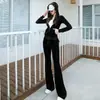 884# Conjunto Esportivo de Veludo Dourado Feminino 2023 Primavera e Outono Novo Fino Moda Casual Peça Dupla