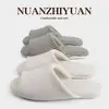 Pantuflas de algodón y lino de punta abierta, de tacón alto, para hombre y mujer, para casa, interiores, silenciosas, antideslizantes para pisos de madera, lino