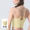 Sutiã esportivo de alta elasticidade, sensação de pele nua, com costas cruzadas para mulheres, sutiã de yoga de verão com bojos, top regata fitness