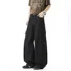 Calça jeans estilo americano, de corte solto, com múltiplos bolsos, calça casual, jeans de perna larga na cor original para o outono