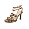 Nuevas Sandalias de Tira Fina Cruzada, Zapatos Romanos Retro, Tacones de Punta Fina, Zapatos Talla Grande 40-43, Zapatos con Estampado de Leopardo