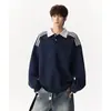 Sudadera americana de tres rayas blanco y gris para hombre, estilo otoño/primavera, sin capucha, hombros caídos, mangas largas, polo base de peso pesado