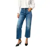 Calça jeans feminina de lavagem desgastada com bolsos frontais, perna larga, versátil, nova coleção primavera e outono para o dia a dia, confortável, tendência
