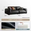 Sofá Grande Vaca Preta Minimalista Italiano Moderno Sala de Estar Couro Genuíno Bloco de Tofu Linha Reta Látex Descanso Aluguel de Apartamento