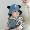 Estilo Marea Nacional Panda Sombrero Infantil Otoño e Invierno Cálido Cortavientos Sombrero de Pescador Niños y Niñas Bebé Primavera Sombrero de Cubo Sombrero de Cubeta de Mezclilla
