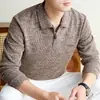 Camisa POLO de Manga Larga con Media Cremallera y Cuello de Solapa para Hombre, Estilo Casual de Negocios Nuevo para Primavera/Otoño, Top de Color Sólido