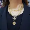 Collar de metal con colgante de moneda multicapa para mujer, cadena para la clavícula con retrato de reina de alto sentido, joyería transfronteriza europea y americana, venta al por mayor