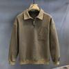 Moletom Masculino Vintage com Gola Polo Super Texturizado e Lavagem Pesada Outono Novo Moda Americana Estilo Japonês
