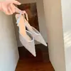 Versão em Pele de Ovelha Versátil Com Pedrarias Elegante Bico Fino Malha Respirável Salto Fino 6cm Sandálias de Costas Abertas para Mulheres Verão