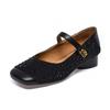 Zapatos Mary Jane de Punta Cuadrada para Mujer 2025 de Caña Baja y Tacón Bajo de una Sola Capa con Hebilla de una Línea Mocasines Cómodos Flor All-star Zapatos para Mujer