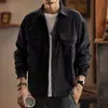 Camisa de trabajo retro japonesa de pana con múltiples bolsillos y cuello camisero para hombre, top chaqueta casual holgado de manga larga, moderno
