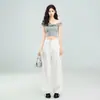Calça Jeans Branca de Lyocell Tencel Wide Leg para Mulheres, Verão 2026 Fina Cintura Alta Solta Caimento Reto Comprimento Total