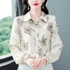 Camisa de Gasa Estampada Tops para Mujer 2025 Primavera y Otoño Nueva Camisa Fina de Manga Larga para Mujer
