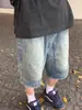 Calça Shorts Jeans Lavada Vintage Estilo Americano High-end Masculina para Casal Retrô Estilo Europeu e Americano Shorts Largos de Lenhador