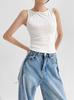 YPFF Moda Feminina Dupla Camada Sem Mangas Colete Verão Nova Cor Sólida Spice Girl Slim Look Elástico Slim Curto Top