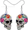 Pendientes Hermosos de Cabeza de Calavera de Azúcar de Halloween Decoración de Cabeza de Calavera Acrílica Regalos para Mujeres y Niñas