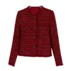 Abrigo Rojo de Angora Estilo Francés para Mujer Otoño Nueva Moda Tejido de Temperamento