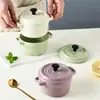 Tazón de cerámica de doble oreja para huevo al vapor con tapa, tazón impermeable para estofado casero, tazón para suplementos alimenticios de bebé, tazón para postre de pudín de leche de doble piel, nido de pájaro