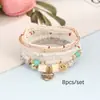8 Piezas/Set Pulsera de Cuentas Bohemio Multicapa Colgante Te Amo Cuadrado Regalo Hecho a Mano Ajustable Día