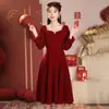 Vestido de Novia y Compromiso Estilo Nuevo 2026 para Mujer, Estilo Francés Petite Ropa Diaria Vestido Casual Rojo de Regreso a Casa