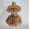 Vestido de Malla Verde con Pedrería para Mujer, Dos Piezas para Baile, Club, Performance, Cosplay, Fantasía Europea y Americana