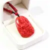 Pingente de cinábrio de imitação Puxian Bodhisattva Dragão Cobra nascimento Buda oito deus guardião homens e mulheres colar contas vermelhas longas